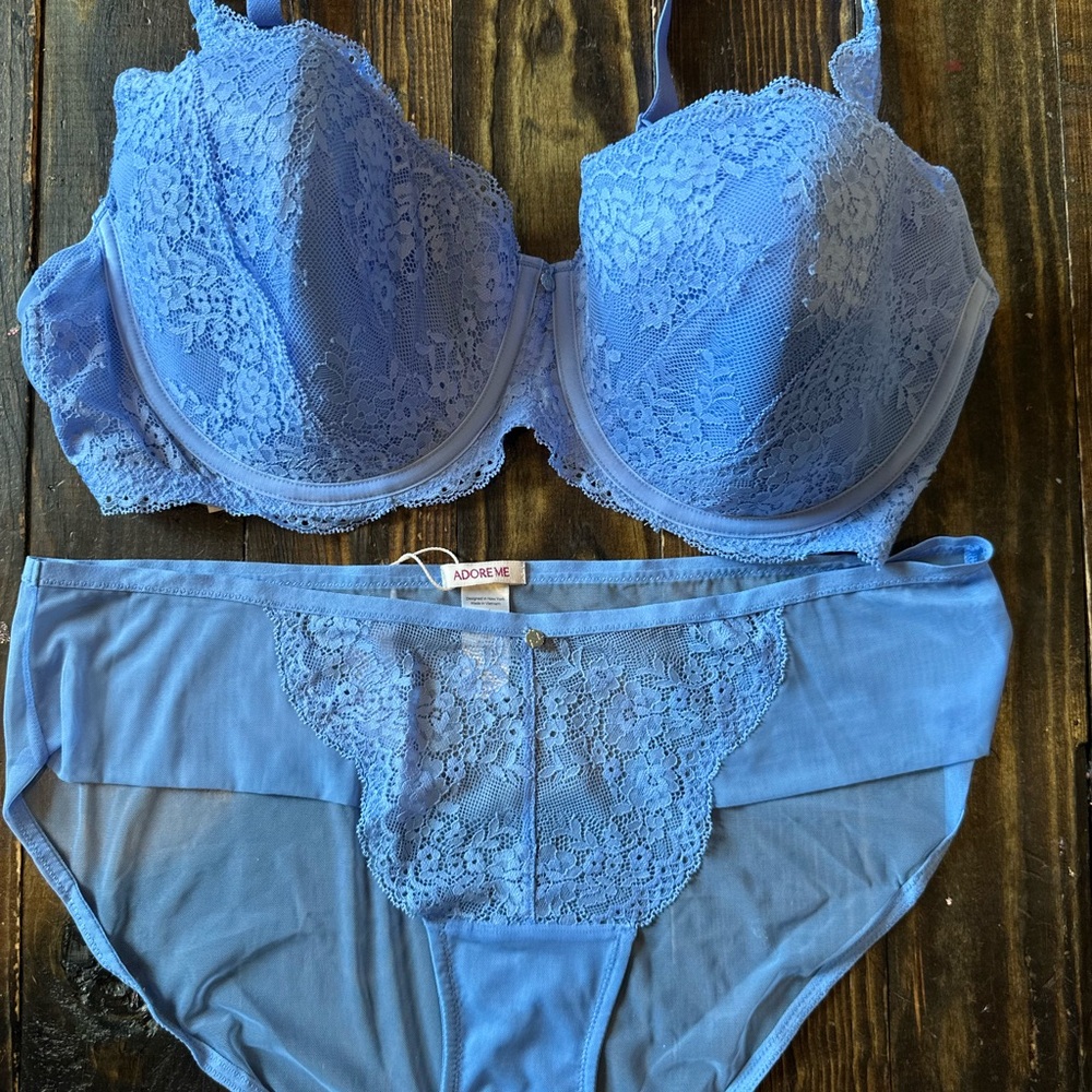 NWT AdoreMe Blue Bonnie Contour Plus Bra + Panty Set sz 38DD